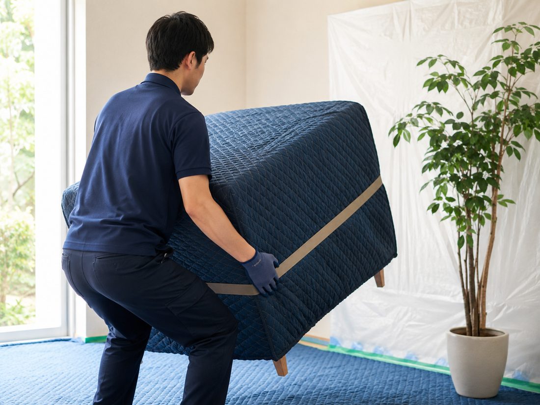 毛布で包んで運ぶスタッフ